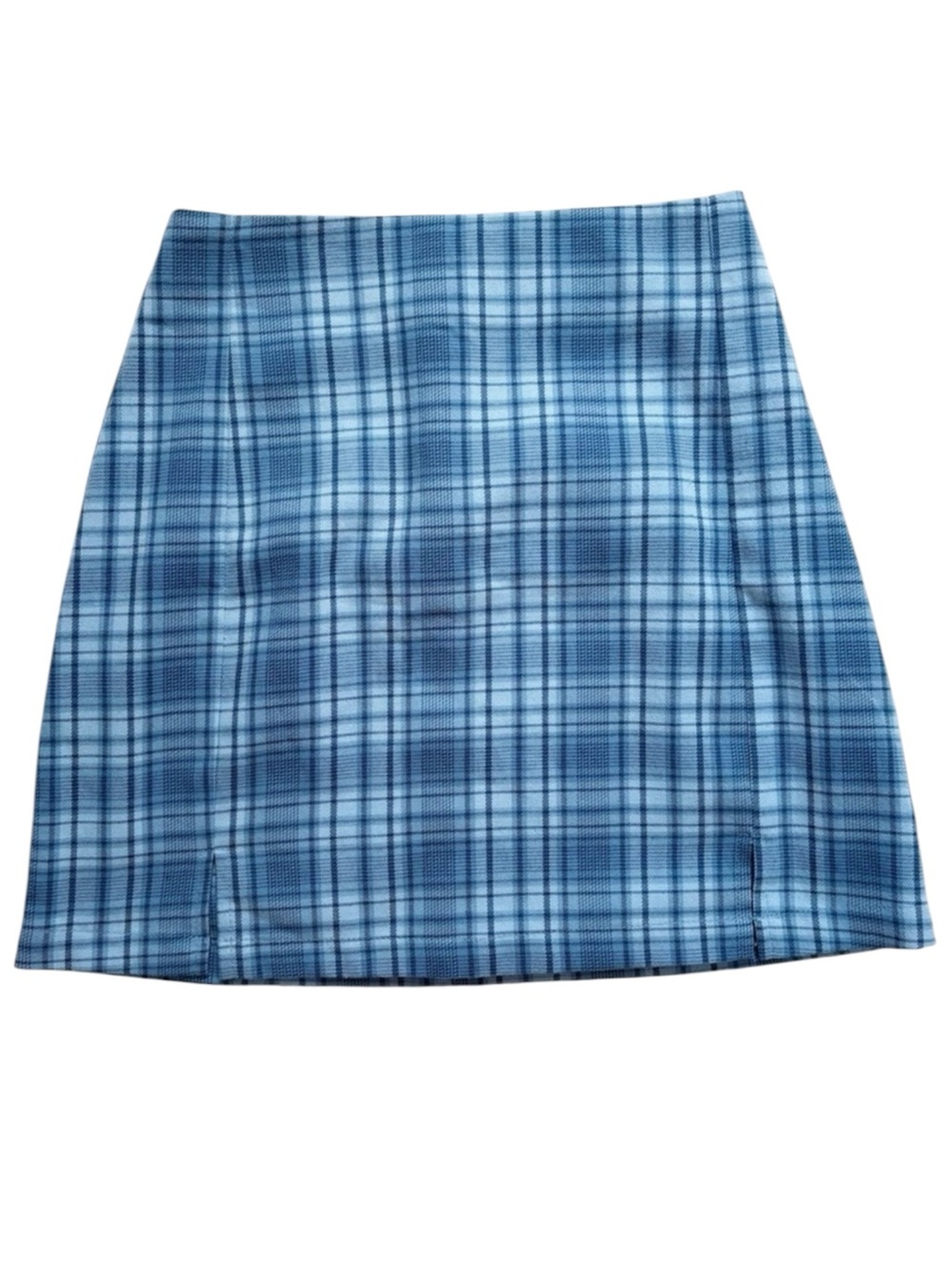 BRANDY MELVILLE Blue Plaid Mini Skirt A-Line Front Slit Y2K Preppy Coquette